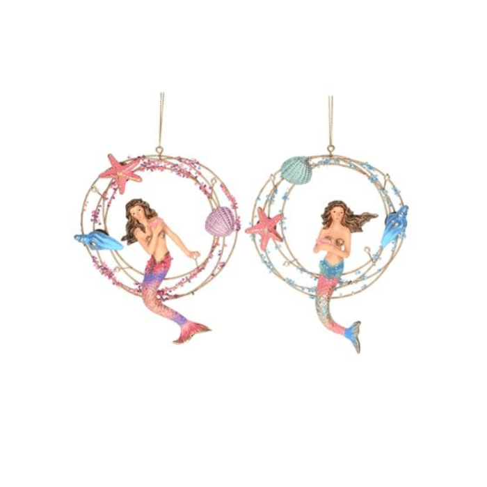 Gisela Graham Magical Under The Sea Decorations - Mermaid in a Wire Ring (pair)